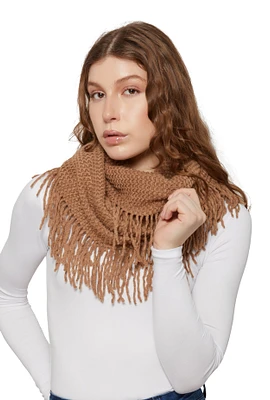 Womens Fringe Knitted Infinity Scarf, Brown