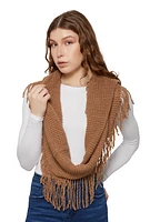 Womens Fringe Knitted Infinity Scarf, Brown