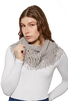 Womens Knitted Fringe Infinity Scarf, Grey