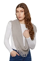 Womens Knitted Fringe Infinity Scarf, Grey