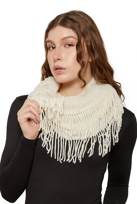 Womens Knitted Fringe Infinity Scarf, Beige