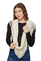 Womens Knitted Fringe Infinity Scarf, Beige