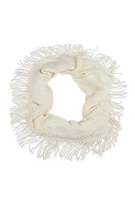 Womens Knitted Fringe Infinity Scarf, Beige