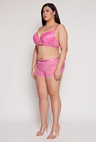 Womens Plus Size Floral Lace Side Caged Boyshort Panty, Pink, Size 2X
