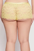 Womens Plus Size Lace Caged Side Boyshort Panty, Yellow, Size 1X