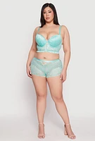 Womens Plus Size Caged Front Floral Lace Boyshort Panty, Green, Size 3X