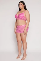 Womens Plus Floral Lace Caged Front Plunge Bra, Pink,