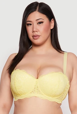 Womens Plus Size Scalloped Lace Balconette Bra | Convertible to Strapless, Yellow, Size 38D