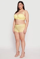 Womens Plus Size Scalloped Lace Balconette Bra | Convertible to Strapless, Yellow, Size 38D
