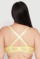 Womens Plus Size Scalloped Lace Balconette Bra | Convertible to Strapless, Yellow, Size 44D