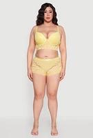 Womens Plus Size Floral Lace Plunge Longline Bra, Yellow, Size 40D