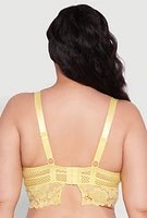 Womens Plus Size Floral Lace Plunge Longline Bra, Yellow, Size 40D