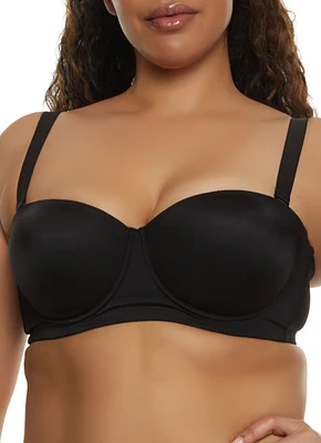 Womens Plus Size Solid Balconette Bra | Convertible to Strapless, Black, Size 38D