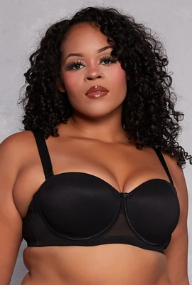 Womens Plus Size Mesh Bow Balconette Bra | Convertible to Strapless, Black, Size 40D