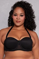 Womens Plus Size Mesh Bow Balconette Bra | Convertible to Strapless, Black, Size 40D