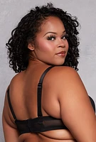 Womens Plus Size Mesh Bow Balconette Bra | Convertible to Strapless, Black, Size 40D