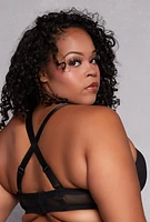 Womens Plus Size Mesh Bow Balconette Bra | Convertible to Strapless, Black, Size 40D