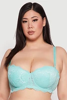 Womens Plus Scalloped Floral Lace Balconette Bra | Convertible To Strapless, Blue,