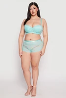 Womens Plus Scalloped Floral Lace Balconette Bra | Convertible To Strapless, Blue,