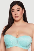 Womens Plus Scalloped Floral Lace Balconette Bra | Convertible To Strapless, Blue,
