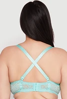 Womens Plus Scalloped Floral Lace Balconette Bra | Convertible To Strapless, Blue,