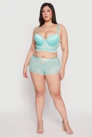 Womens Plus Size Floral Lace Caged Plunge Longline Bra, Green, Size 40C