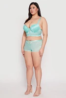 Womens Plus Size Floral Lace Caged Plunge Longline Bra, Green, Size 40C