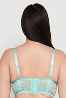 Womens Plus Size Floral Lace Caged Plunge Longline Bra, Green, Size 40C