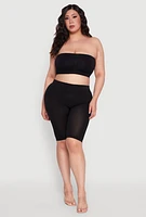 Womens Plus Solid Seamless Ribbed Knit Bandeau Bra, Black,