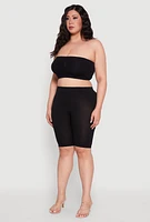 Womens Plus Solid Seamless Ribbed Knit Bandeau Bra, Black,