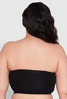 Womens Plus Solid Seamless Ribbed Knit Bandeau Bra, Black,