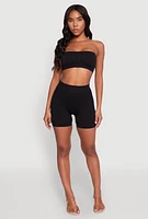 Womens Seamless Rib Knit Bandeau Bra, Black, Size L