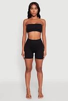 Womens Seamless Rib Knit Bandeau Bra, Black, Size L