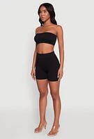 Womens Seamless Rib Knit Bandeau Bra, Black, Size L