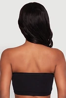 Womens Seamless Rib Knit Bandeau Bra, Black, Size L