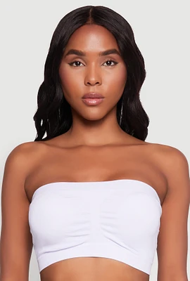 Womens Seamless Padded Bandeau Top, White, Size L-XL