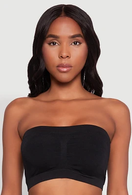 Womens Basic Seamless Padded Bandeau Top, Black, Size L-XL