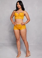 Womens Caged Front Floral Lace Longline Plunge Bra, Yellow, Size 34D