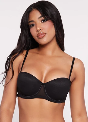 Womens Solid Mesh Balconette Bra | Converts to Strapless, Black, Size 34D