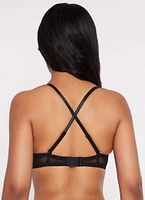 Womens Solid Mesh Balconette Bra | Converts to Strapless, Black, Size 34D