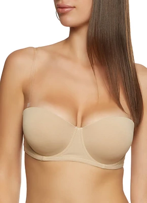 Womens Solid Clear Back Strap Convertible Balconette Bra, Beige, Size 34D