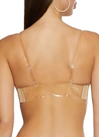 Womens Solid Clear Back Strap Convertible Balconette Bra, Beige, Size 34D