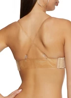 Womens Solid Clear Back Strap Convertible Balconette Bra, Beige, Size 34D