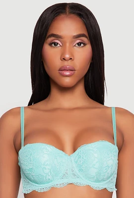 Womens Floral Patterned Lace Balconette Bra | Converts to Strapless, Green, Size 38B
