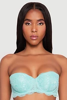 Womens Floral Patterned Lace Balconette Bra | Converts to Strapless, Green, Size 38B