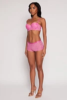Womens Lace Floral Balconette Bra | Converts to Strapless, Pink, Size 34C