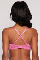 Womens Lace Floral Balconette Bra | Converts to Strapless, Pink, Size 34C