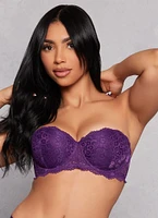 Womens Floral Lace Scalloped Balconette Bra | Converts to Strapless, Purple, Size 38B