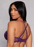 Womens Floral Lace Scalloped Balconette Bra | Converts to Strapless, Purple, Size 38B