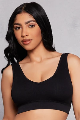Womens Ribbed Knit Sports Bra, Black, Size XL